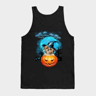 Shih Tzu Witch Hat Pumpkin And Blue Moon Halloween Tank Top